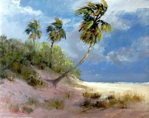 Coastal Seascape and Palms Art Print  - Art Print