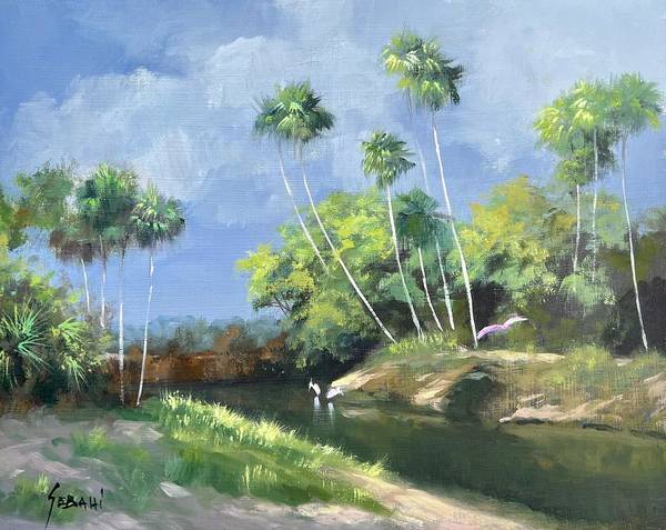 Florida Backcountry and Spoonbills Landscape art print. - Art Print