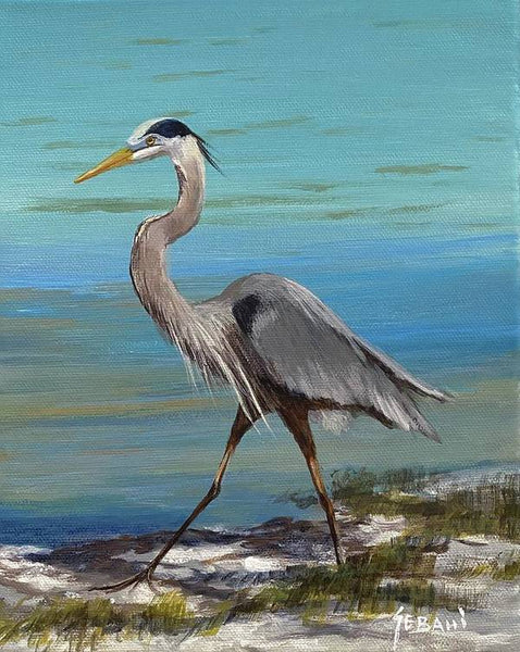Great Blue Heron on the Beach Art Print - Art Print