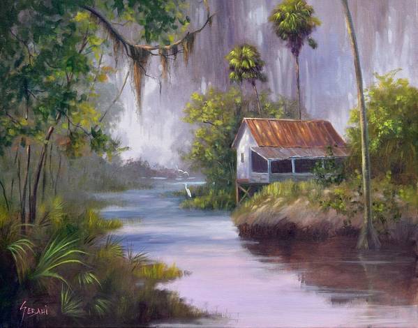 House in the Swamp Landscape Art Print  - Art Print