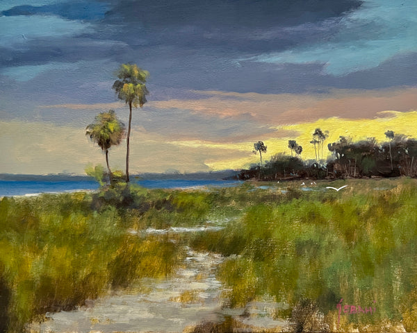 Coastal Sunset and Palms Landscape. Original!