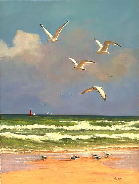 Seagulls Coastal Wildlife Seascape. Original!