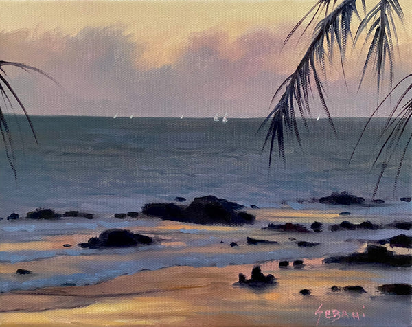 Coastal Beach Sunset and Palms. Original!