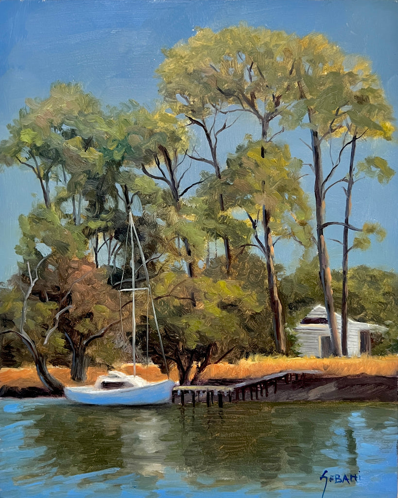 Sailboat on the Backcountry River Landscape. Original!