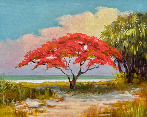 Poinciana by the Sea, Florida Landscape. Original!