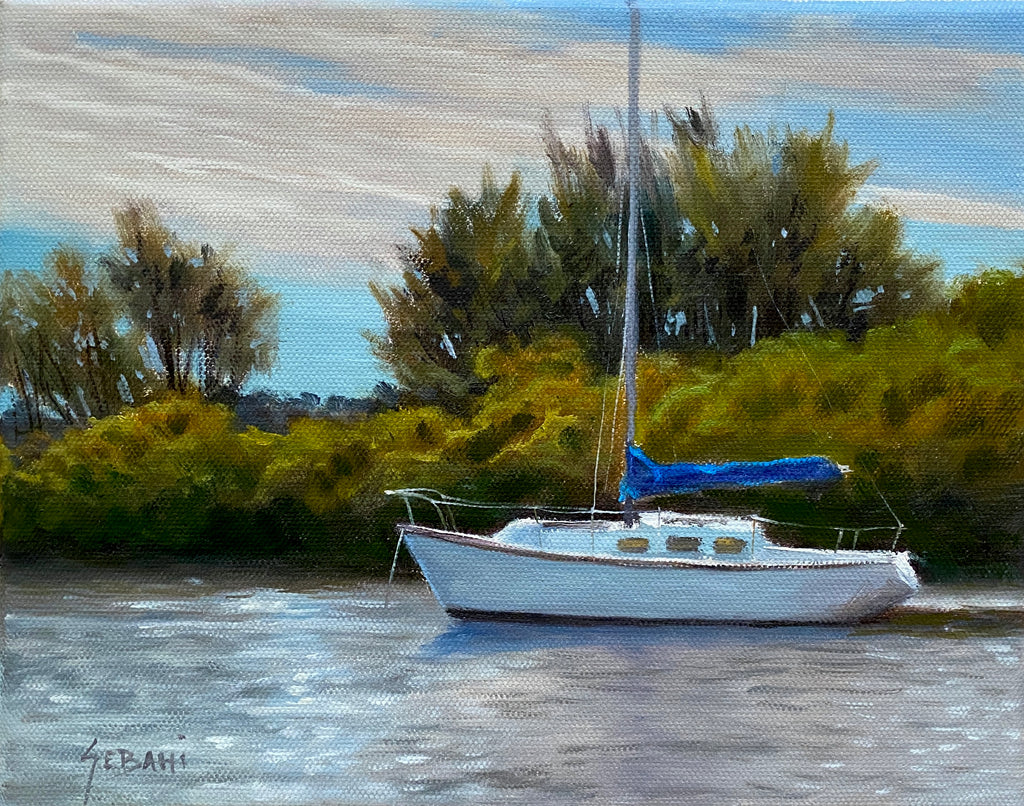 Sailboat on the Juno Beach Lagoon coastal art. Original!