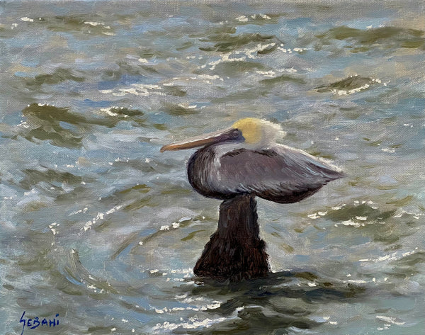 Pelican Rest Stop animal portrait painting. Original!