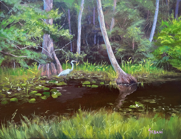 Riverbend Park Egret Landscape. Original – Gebahi Artworks