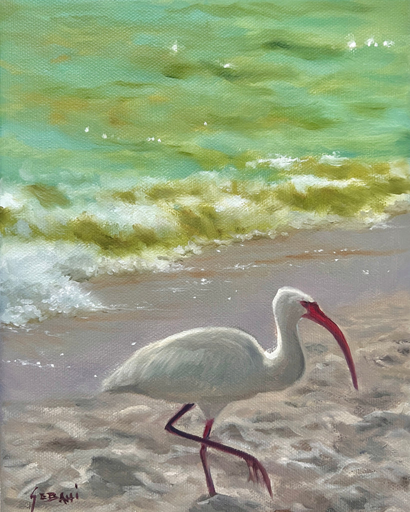 Ibis on the Beach Coastal Art. Original!