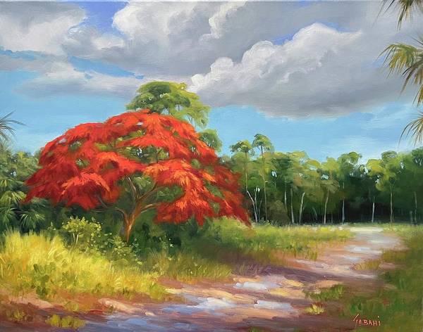 Royal Poinciana Trail Landscape Art Print by Karim Gebahi - Art Print