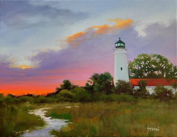 St Marks Lighthouse, Florida Landscape Art Print  - Art Print